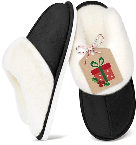 Fluffy Slippers Women Men Memory Foam Slippers for Ladies Plush Cozy House Shoes Indoor Outdoor Anti-Skid Rubber Sole Keep Warm Winter