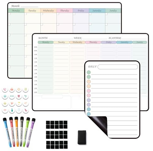 MCCORL Magnetic Fridge Calendar with Time Slots, Weekly and Monthly Planner Whiteboard for Fridge, to DO List, Shopping List, Perfect as Family Reminder and Memo Board, Dry wipeable
