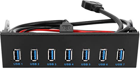 Pltqfdwo 7 Port USB 3.0 Hub 5Gbs 5.25inch CD-ROM Drive Bay CD ROM Front Panel for Computer Case+USB 3.0 19-pin Header to Type-A Male Cable Dual Chip PCI-E 1X PCI-E 16X