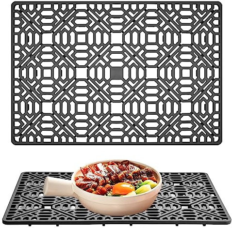 Volumoon 40x27 cm Alfombrilla de Silicona para Fregadero,Plegable Antideslizante Protector Fregadero Cocina,Alfombrilla Escurreplatos,para Proteger la Pila y la Vajilla (Gris Oscuro)