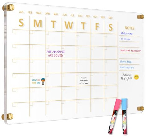 AMUSIGHT Großer Acryl-Kalender für die Wand, 61 x 40,6 cm, goldener, transparenter Acryl-Wandkalender, klar, nass und trocken abwischbar, zum Aufhängen, rahmenloser Monatsplaner für Büro, Zuhause oder