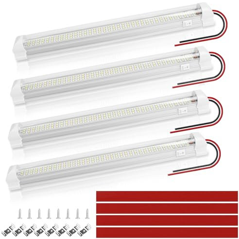 DoRight Barra Luz LED 12V Interior con Interruptor 12W Blanco Frio 6000K Tubo LED 12V Caravana para Autocaravanas, Barcos, Camion, Armarios, Dormitorios, Cocinas, Coche, DC12-85V, Paquete de 4