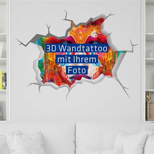 3D Optik WANDTATTOO 40x30 cm - selber gestalten - individuell - personalisiert mit Foto - Wunschtext - Dekoration Fensterfolie Wandaufkleber Kinderzimmer Wohnzimmer Schlafzimmer Küche Badezimmer