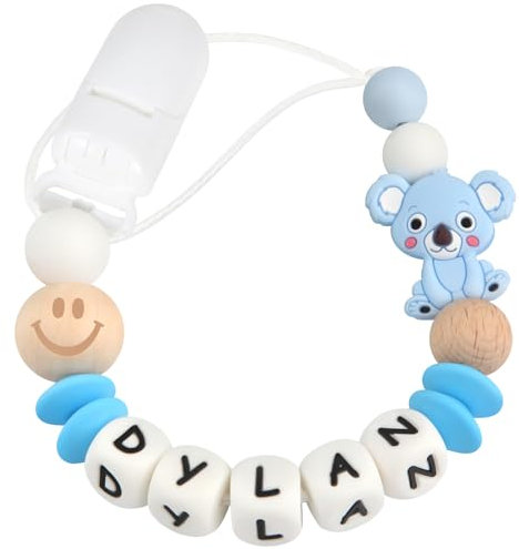 Yolnkos Schnullerkette mit Namen Jungen Mädchen Personalisiert Schnullerclip Koala(Blau)