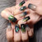 24Pcs Press on Nails Square Long French Tip False Nails Black Glitter Natural Fake Nails with Glue Stickers Full Cover Autumn Winter Acrylic Stick on Nails for Women and Girls