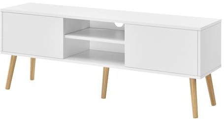 Helloshop26 Meuble TV Design Support télé Banc PVC 120 cm Blanc Effet chêne 03_0005861