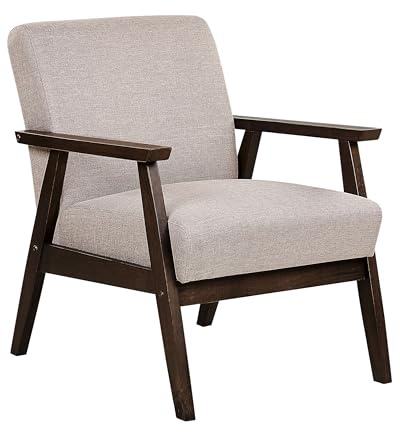 Beliani Retro Wohnzimmer Sessel Stoffbezug beige Taupe mit Armlehnen Holzgestell Asnes
