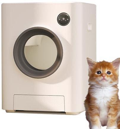 DELURA Arenero Gatos Autolimpiable, Arenero Gatos Cubierto, Control de Aplicaciones/Eliminación de Olores/Protección de Seguridad for Múltiples Gatos (Blanco)
