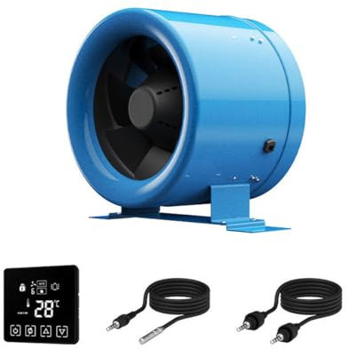 10 geneigter Strömungsverstärker-Kanalventilator, 1065 CFM kühlender Abluftventilator mit LCD-Smart-Thermostat, wasserdichter, geräuscharmer Ventilator für Wachstumszelt, Keller, Badezimmer, Küche,
