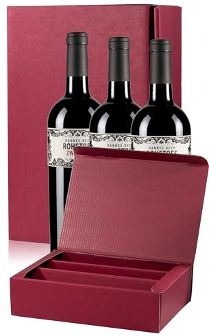 5x Geschenkkarton Wein für 3 Flaschen - Bordeaux Rot - stabile Verpackung mit hochwertiger Leinenoberfläche
