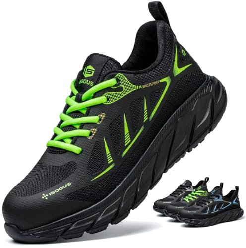 ISOOUS Sicherheitsschuhe Herren Leicht Arbeitsschuhe Damen mit Stahlkappe Sportlich rutschfest Atmungsaktiv Schutzschuhe Grün 37