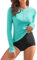 WOWENY Damen Schwimmshirt Langarm 1/4 Zip badeshirt Rashguard Sonnenschutz Swimsuits Bademode surf Shirt Strand Swimming Vest,Blau,M