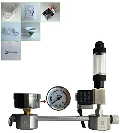 Medidor regulador de CO2 Acuario CO2 Regulador Kit de sistema CO2 Generador de difusor con válvula Atomenoides Solenoide Fish Tank Dióxido de carbono for plantas para cerveza de barril casera ( Color