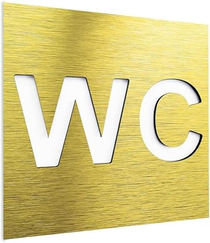 Cartel Baño, Senal para Puerta, Tablero de aluminio compuesto, señalización unisex for baño, Wc, calle, oficina, casa, placa flotante flotante(Color:Gold,Size:10 * 10Cm)