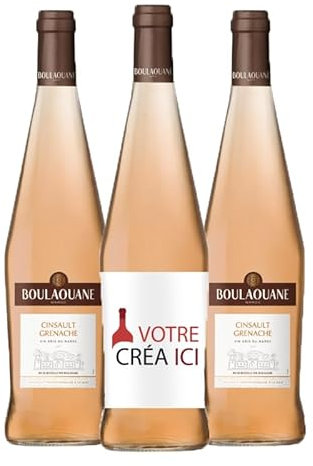 Vin rosé BOULAOUANE 75cl - Bouteille de vin personnalisée avec Texte & Image [ Etiquette bouteille personnalisable ] (3 bouteilles)