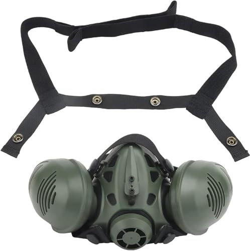 for CS Spiel Steampunk Cyberpunk Cosplay Paintball Zubehör Dual Atemschutz Halbmasken Taktische Airsoft Maske(Green)
