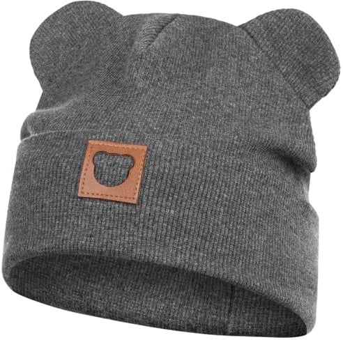 Smarilla Mütze Übergangsmütze Junge Mädchen Herbstmütze Frühlingsmütze Beanie Ohren gerippt, Größe: 46-48, Farbe: Graphitgrau