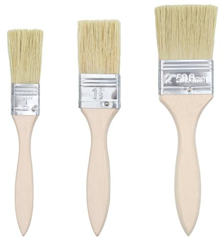3 Piezas Brochas Pintura,Cepillo de Pintura,Pinceles Pintura,Brochas Pintura Pared,Brocha Barniz Madera,Brochas Planas Set,para Pintura,Cercas,Muro,Decoración,BBQ,1/1.5/2 Pulgadas de Ancho