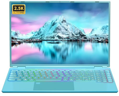 Fsjun 16 Blue Laptop 2025, 16GB RAM 1TB SSD, In tel N95(up to 3.4GHz), 2.5K QHD IPS (2560x1600), Color Backlit KB, Face Unlock, Type-C, Mini-HDMI, WiFi, Win11 pro/Office19 notebook for Business Study