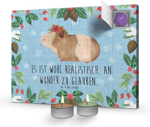 Mr. & Mrs. Panda Adventskalender Meerschweinchen Weisheit - Geschenk, Wunderland, Weihnachtskalender, mit kerzen, Lustige Sprüche, Motivation, duftkerzen, Wunder, Spruch