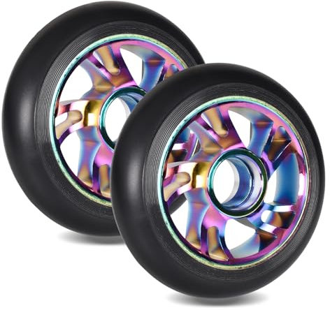 Stunt Scooter Rollen Roller 2 Stück 100mm Ersatzräder für Scooter, Stunt Scooter Rollen Wheels mit ABEC-9 Lager, Reifen Kick Roller Räder Bunt Scooter Ersatzräder Geeignet für Allerlei Scooter