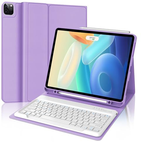 FOGARI Clavier pour iPad Pro 12.9 - Étui pour iPad Pro 12.9 6è/5è/4è/3è Gén, AZERTY Français Clavier Magnétique Bluetooth sans Fil, Violet