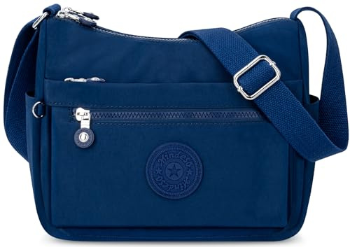 KTUEOV Umhängetasche Damen Mittelgroß, Leicht Schultertasche Damen aus Nylon Wasserdicht Crossbody Bag Verstellbare Breiter Gurt, Tasche mit 10 Vielen Fächern für Einkaufen Reisen Schule-Dunkelblau