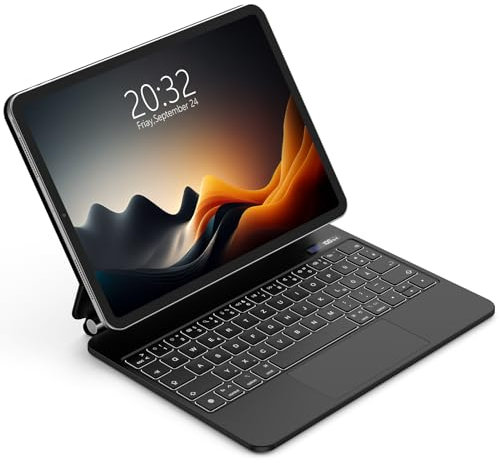 Bettdow Tastatur Hülle für iPad Air 11 Zoll M3 2025/ M2 2024/ Air 5/4/ iPad Pro 11(4/3/2/1 Gen), Schwebendes Magnetisches Design mit Trackpad, QWERTZ-Layout Beleuchtete Tastatur, Schwarz