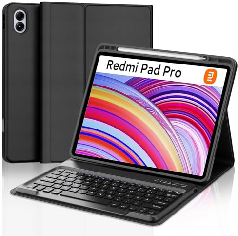 WAVATA Tastatur für Redmi Pad Pro 12.1/Xiaomi Poco Pad 2024, Hülle mit Tastatur für Xiaomi Redmi Pad Pro Keyboard Magnetische Bluetooth Abnehmbare QWERTZ Layout, Schwarz