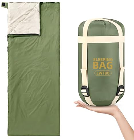Saco de dormir para camping, 680 g, 190 x 75 cm, saco de dormir de verano para adultos, saco de dormir compacto, ultraligero, ideal para camping, hostales, hoteles y viajes de verano, más de 20 °C