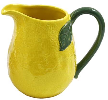 Citrus Lemon Yellow Porcelain Jug with Green Leaf Handle Design - for Display Only - 17 cm