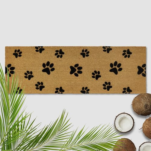 Kokosmatte aussen & innen - Türmatte Pfotenabdrücke 50 x 150cm (Rechteckig) | Fussmatte rutschfest Innenbereich & überdachter Außenbereich Kokosmatte wetterfest Fußmatte Kokosfaser natur strapazierfähig
