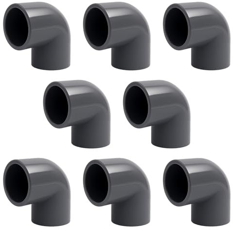 8PCS 20 mm 90° PVC Elbow Pipe Fittings,Gray Conduit Fittings & Elbow Pipe Connectors for Irrigation, Hydroponics, PVC Plumbing, DIY Shelf Building, Solvent-Weld Installation