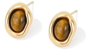 WATEFOER Gold Chunky Tigers Auge Stein Ohrringe für Damen, 14k Vergoldet Strass Quadrat Ohrstecker Hypoallergen S925 Silber Nadel Statement Ohrringe Schmuck Geschenke für Weihnachten Valentinstag