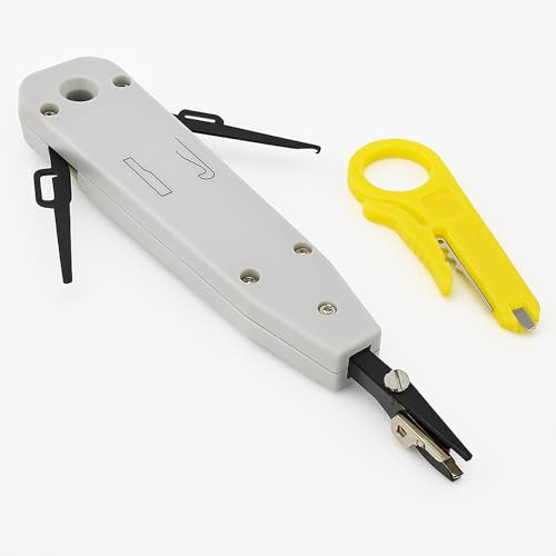 Professional Punch Down Tool for Ethernet & Telephone Cables – RJ45 CAT5/CAT6/CAT7 Impact Tool with Wire Stripper – White Network Terminal Insertion Tool