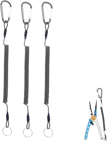 3 Pcs Schwarz Spiralkabel Schlüsselanhänger,Ausziehbar Spiral Schlüsselanhänger,Spiralkabel Schlüsselkette mit Karabiner Elastisch,Sicherungsseil Outdoors Spiralkabel für Angeln,Bootfahren,Arbeit