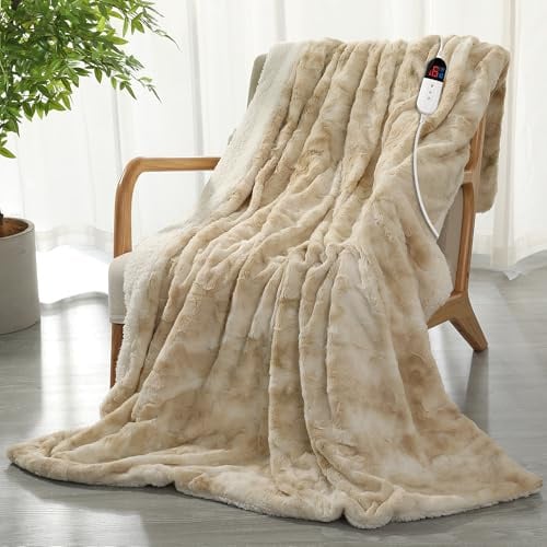 COZYTY Wärmedecke – Heizdecke Mit Abschaltautomatik 130×180cm, Milchweißes | 6 Heizstufen & 10h Auto-Abschaltung, Überhitzungsschutz, Maschinenwaschbar — Tie-Dye Fleece Heizdecke für Home & Office