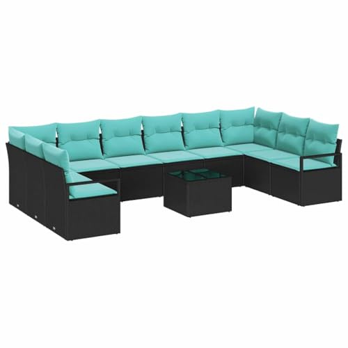 vidaXL Sofa Set mit Kissen 11 pcs Schwarz Poly-Rattan, Garten-Sofa Set, modernes Outdoor-Sitzen, rechteckig, robust, UV-beständig, Leichter Lounge-Bereich