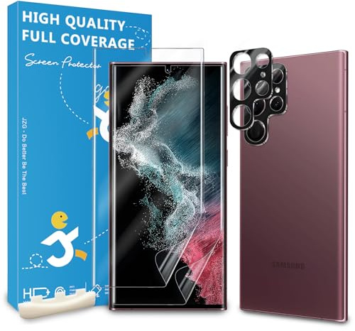 JZG 2 x pour Protection écran Samsung Galaxy S22 Ultra 5G [Non-verre], 2 x Verre Trempé d'objectif, Sans bulles, Facile à installer, Ultra-HD