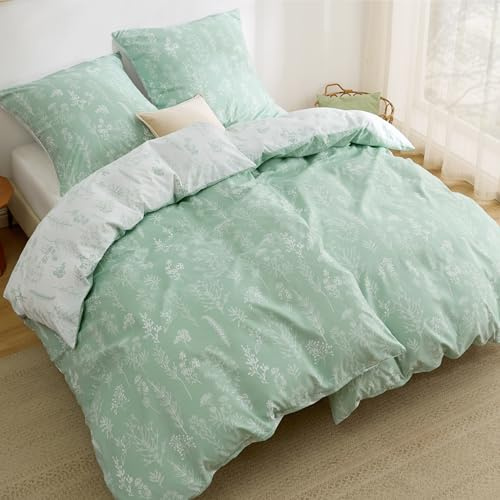 BEDSURE Bettwäsche 135x200 4teilig - Grün Pflanzen, 2x80x80 Kissen | Mikrofaser Bettwäsche-Sets Blumen Wendebettwäsche, Oeko-TEX Bedding mit Reißverschluss, Extra Weich & Atmungsaktiv