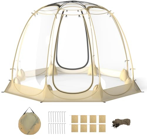 FANTASK Transparentes Pop up Zelt, tragbares PVC Kuppelzelt für 5-6 Personen, Blasenzelt wetterfest mit Tragetasche & Bodenmatte, Campingzelt Outdoor für Garten, Terrasse, Hinterhof