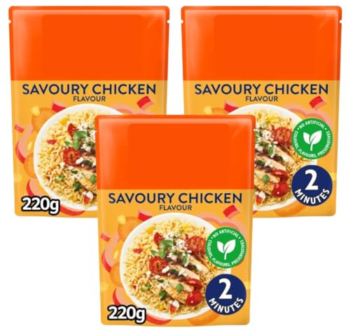 Savoury Chicken Flavour Golden Vegetable Microwave Rice, 220g, Pack Of 3, 2 Servings, Vegetarian, No Artificial Colours or Preservatives, Ready in 2 Minutes