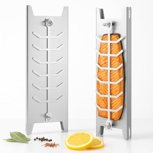 ARATERVIO Edelstahl Flammlachshalter, 5 verstellbare Winkel & 180° drehbarer Grill, spülmaschinenfest, für Feuerschalen/Feuertonnen, als Servierplatte & Stövchen für Steak, Huhn, Forelle
