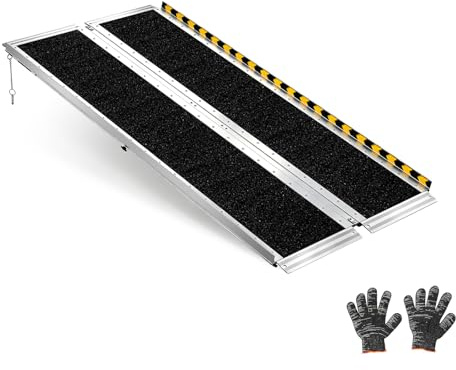 VEVOR Hopfällbar rullstolsramp, 152 cm, bärbar ramp i slitstark aluminium, halkfri yta, maximal belastning 363 kg, perfekt för steg, trappor, ingångar, dörrar, trösklar, skotrar
