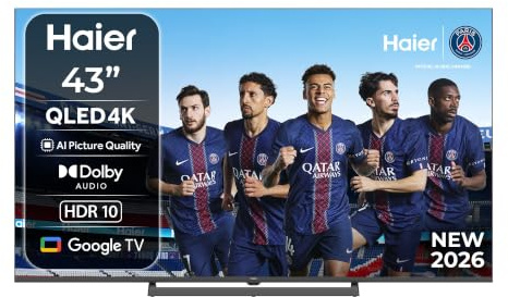 Haier H6 QLED 4K 43 43H6GUX, Smart TV con Google TV, Dolby Audio, HDR10, AI Picture Quality, Bluetooth 5.1, USB 2.0 x 2, DBX TV, HDMI 2.1 x 4 [2026]