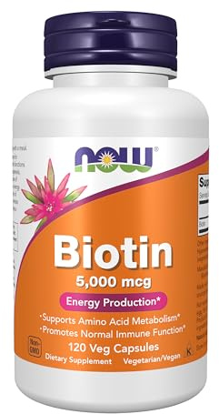 NOW Foods Supplements, Biotin 5,000 mcg, Amino Acid Metabolism*, Energy Production*, 120 Veg Capsules