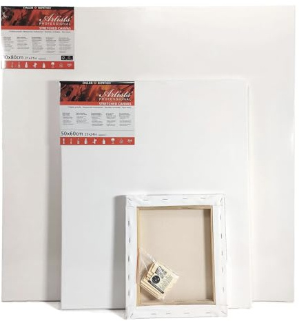 Daler-Rowney Artists' Stretched Canvas, Medium Grain, 350 gsm, 3D, 37mm Deep, 39 x 47in - 100 x 120 cm, White