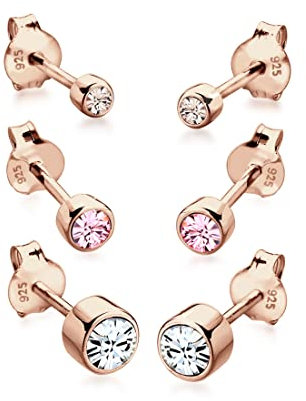 Elli Ohrringe Damen 3er Set Basic Kristalle in 925 Sterling Silber Rosé vergoldet