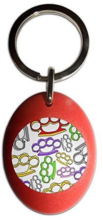 BadgeBeast.co.uk Knuckle Duster Pattern - Red Plastic Oval Key Ring