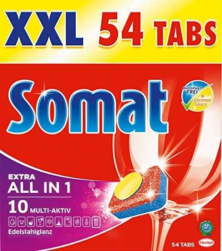 Somat 10 All in 1 Extra XXL, Pastillas para lavavajillas, 1 Paquete (1 x 54 Tabs)